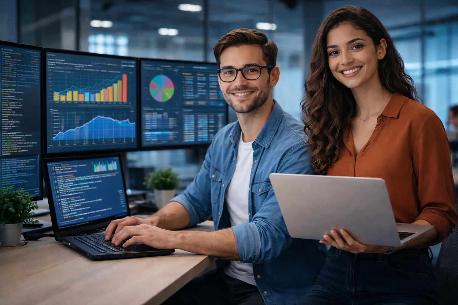 Fluxo de dados representado em telas digitais.